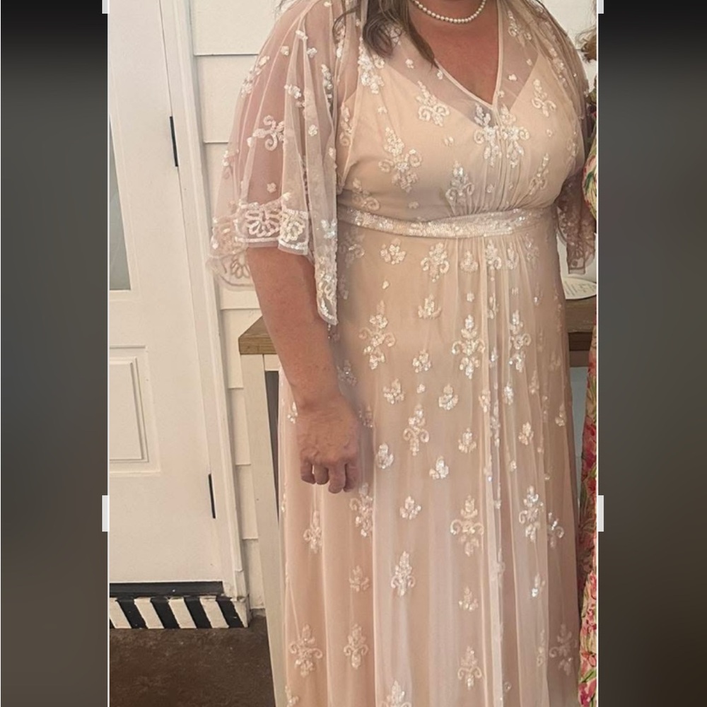 Mac Duggal Blush/Cream Sequin Maxi Dress